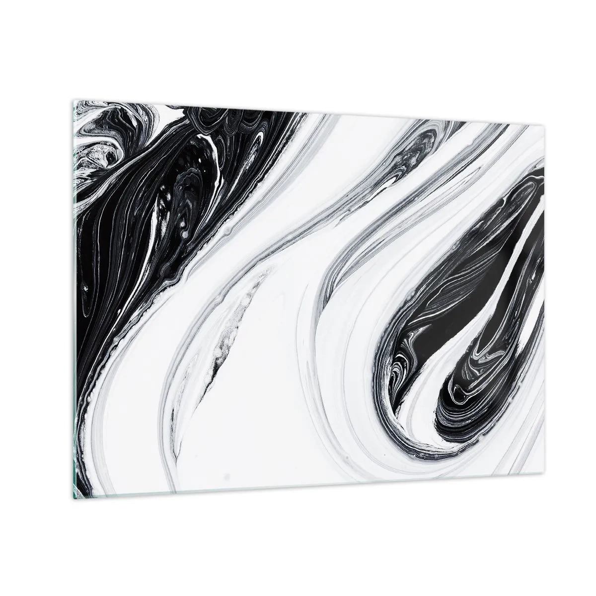 Quadro em vidro - Linhas pretas e brancas em espiral que lembram mármore em um estilo abstrato - 70x50cm - Uma combinação de opostos - Decoração de parede moderna para a sala de estar e quarto ARTTOR