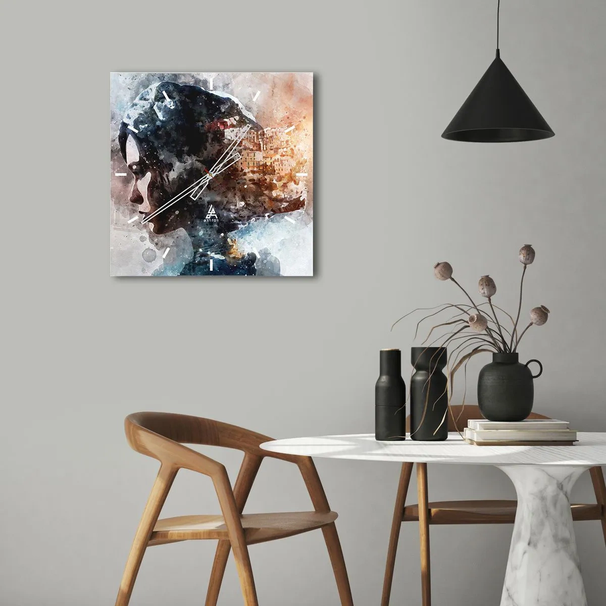 Relógio de parede - Relógio em vidro - Uma história sobre uma menina e uma cidade ao fundo - 30x30 cm