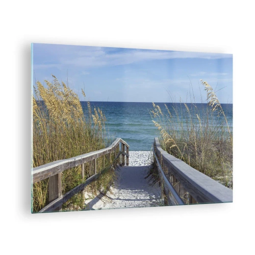 Quadro em vidro - Caminho para a praia com vista para o mar - 70x50cm - Ao sol, ao vento - Decoração de parede moderna para a sala de estar e quarto ARTTOR