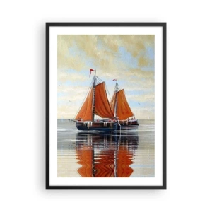 Pôster com moldura preta - Veleiros em águas calmas com velas vermelhas - 50x70cm - A velejar, marujo… - Decoração de parede moderna para a sala de estar e quarto ARTTOR