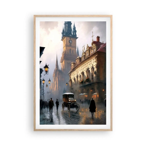 Pôster com moldura de carvalho claro - O encanto de uma noite em Praga - 61x91 cm
