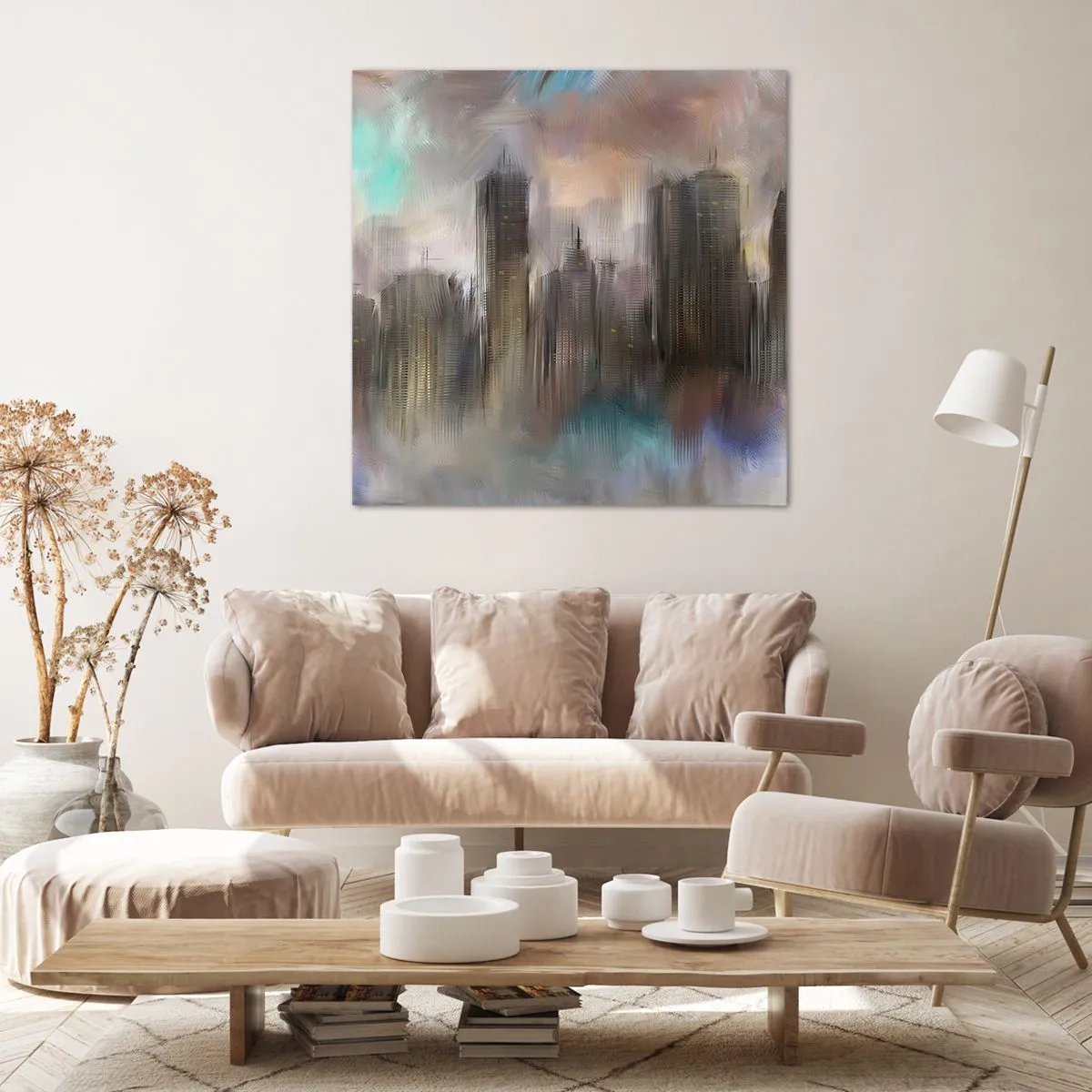 Quadro em tela - Composição de aço, pedra e névoa - 50x50 cm