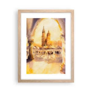 Pôster com moldura de carvalho claro - Pôr do sol na praça do mercado de Cracóvia - 30x40 cm