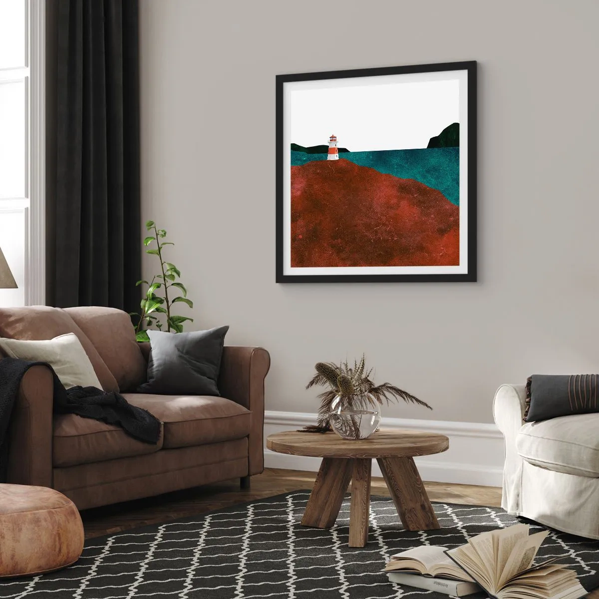 Pôster com moldura preta - Olhando para o mar - 60x60 cm