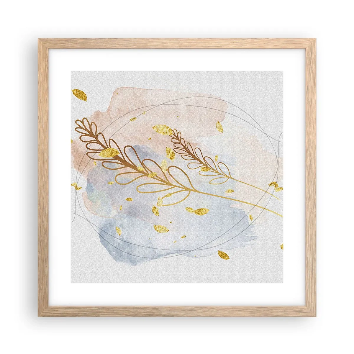 Pôster com moldura de carvalho claro - Explosão dourada - 40x40 cm