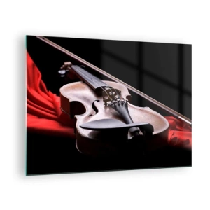 Quadro em vidro - Violino em tecido vermelho sobre fundo preto - 70x50cm - Música de sentimentos - Decoração de parede moderna para a sala de estar e quarto ARTTOR