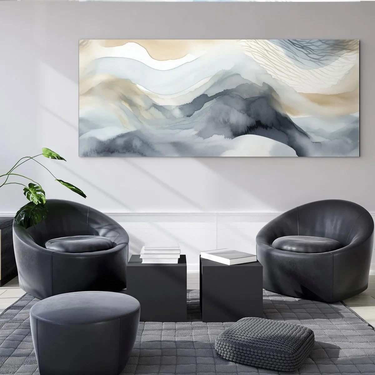 Quadro em vidro - Abstração nevada e nebulosa - 140x50 cm