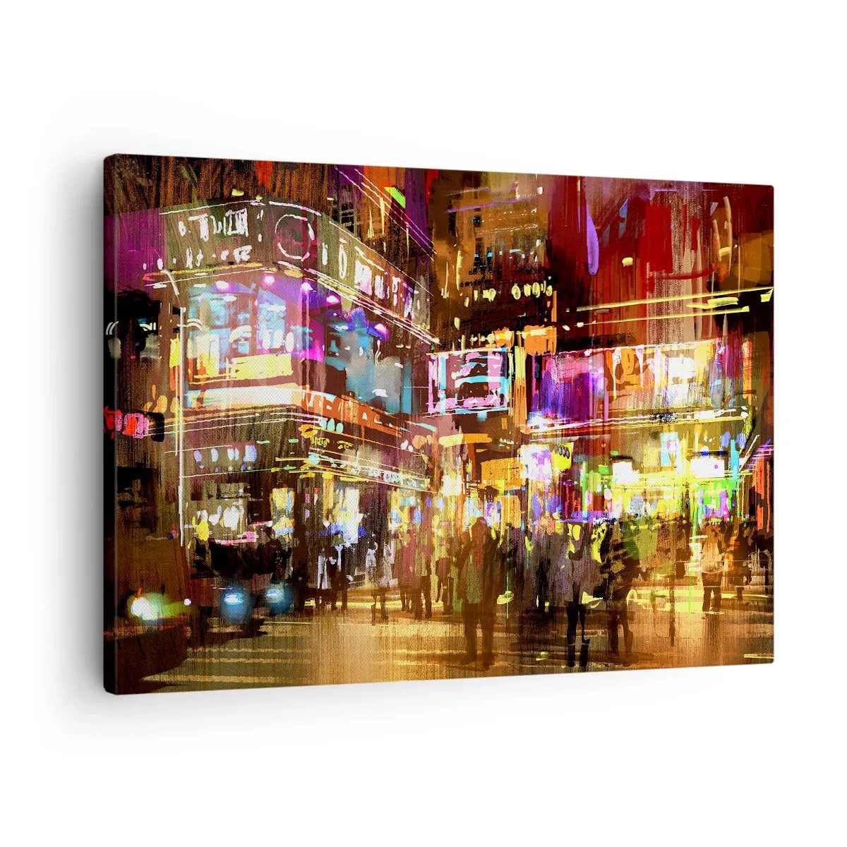 Quadro em tela - Uma cidade vibrante à noite sob a luz neon - 70x50cm - Num mar de luz - Decoração de parede moderna para a sala de estar e quarto ARTTOR