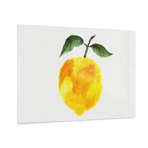 Quadro em vidro - Limão aquarela com folhas verdes - 70x50cm - Como saborear o sol - Decoração de parede moderna para a sala de estar e quarto ARTTOR
