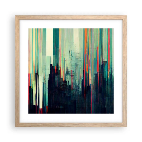 Pôster com moldura de carvalho claro - Cidade futurista - 40x40 cm
