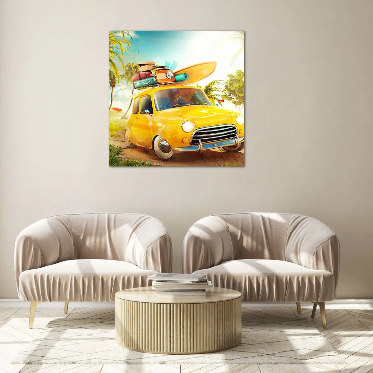 Quadro em vidro - Uma viagem para mais do que um sorriso - 40x40 cm