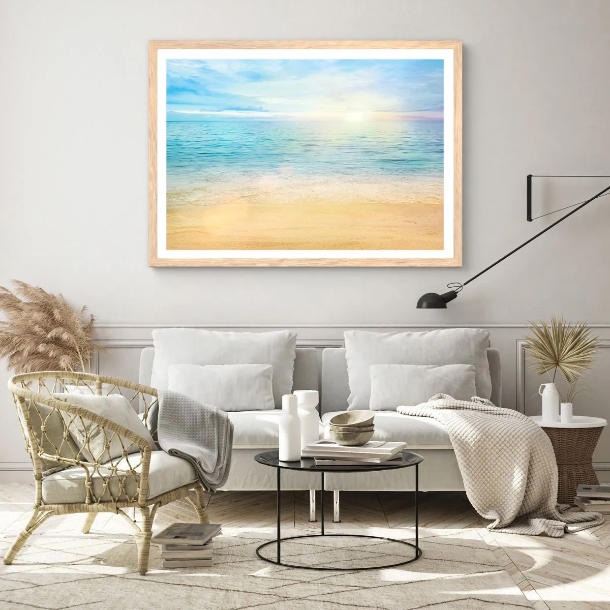 Pôster com moldura de carvalho claro - Grande azul - 91x61 cm