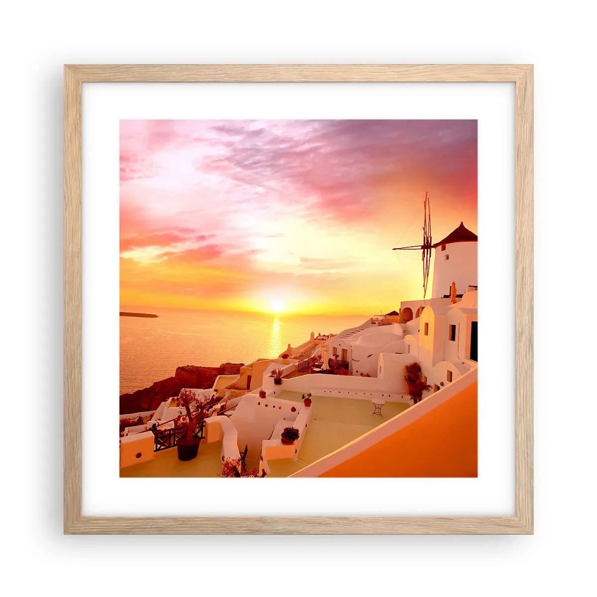 Pôster com moldura de carvalho claro - Derreter em branco e ouro - 40x40 cm