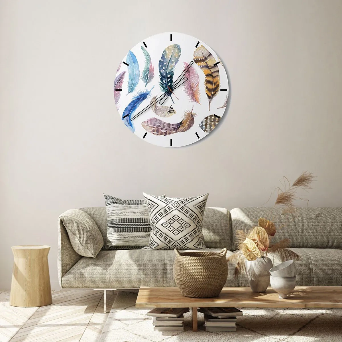 Relógio de parede - Relógio em vidro - Leve, heterogéneo e multicolorido - 30x30 cm