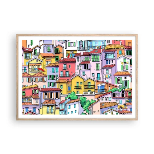 Pôster com moldura de carvalho claro - Cidade divertida - 100x70 cm