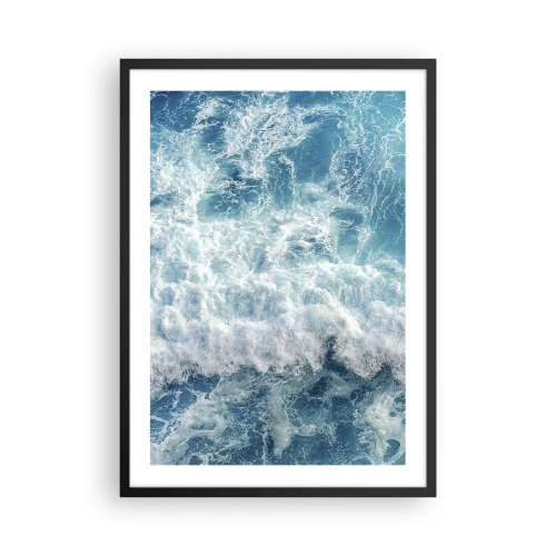 Pôster com moldura preta - Ondas dinâmicas do mar em tons de azul - 50x70cm - Alegremente e aos saltos - Decoração de parede moderna para a sala de estar e quarto ARTTOR