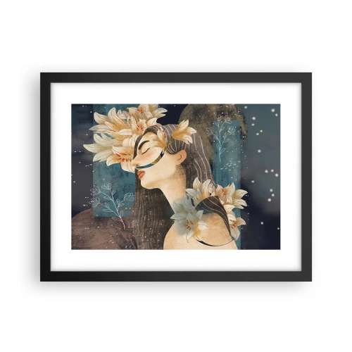 Pôster com moldura preta - O conto da princesa com lírios - 40x30 cm