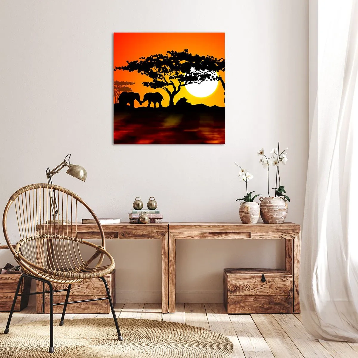 Quadro em tela - Encontro na savana - 60x60 cm