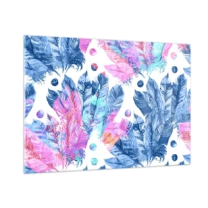 Quadro em vidro - Plumas em rosa e azul - 100x70 cm