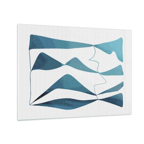 Quadro em vidro - Ondas e formas turquesas em um fundo branco - 70x50cm - Abstração: composto turquesa - Decoração de parede moderna para a sala de estar e quarto ARTTOR