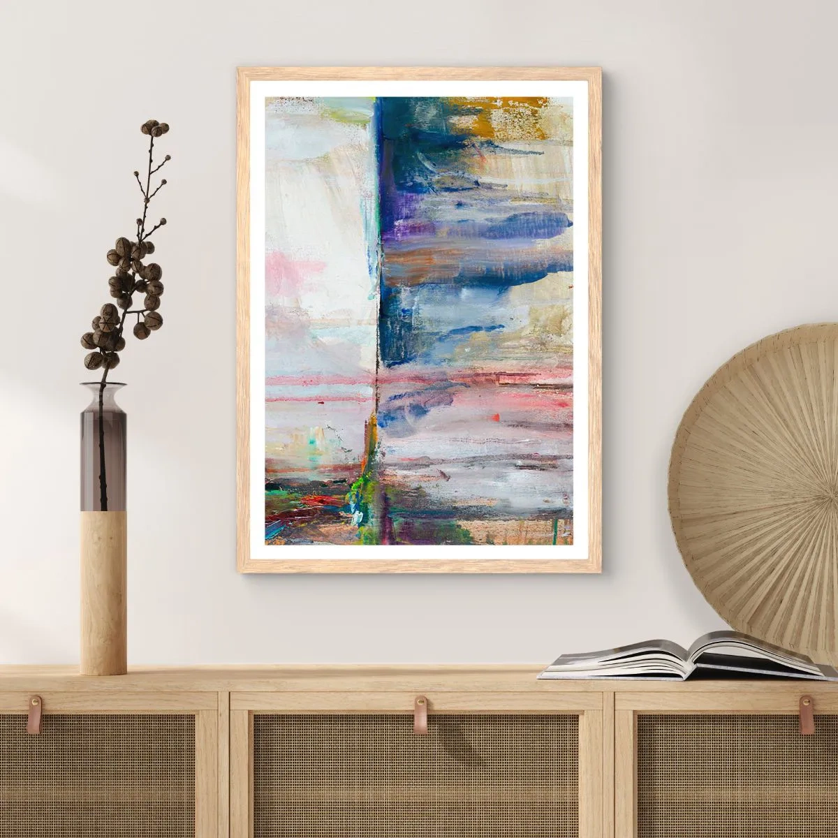 Pôster com moldura de carvalho claro - Impressões coloridas e associações - 70x100 cm