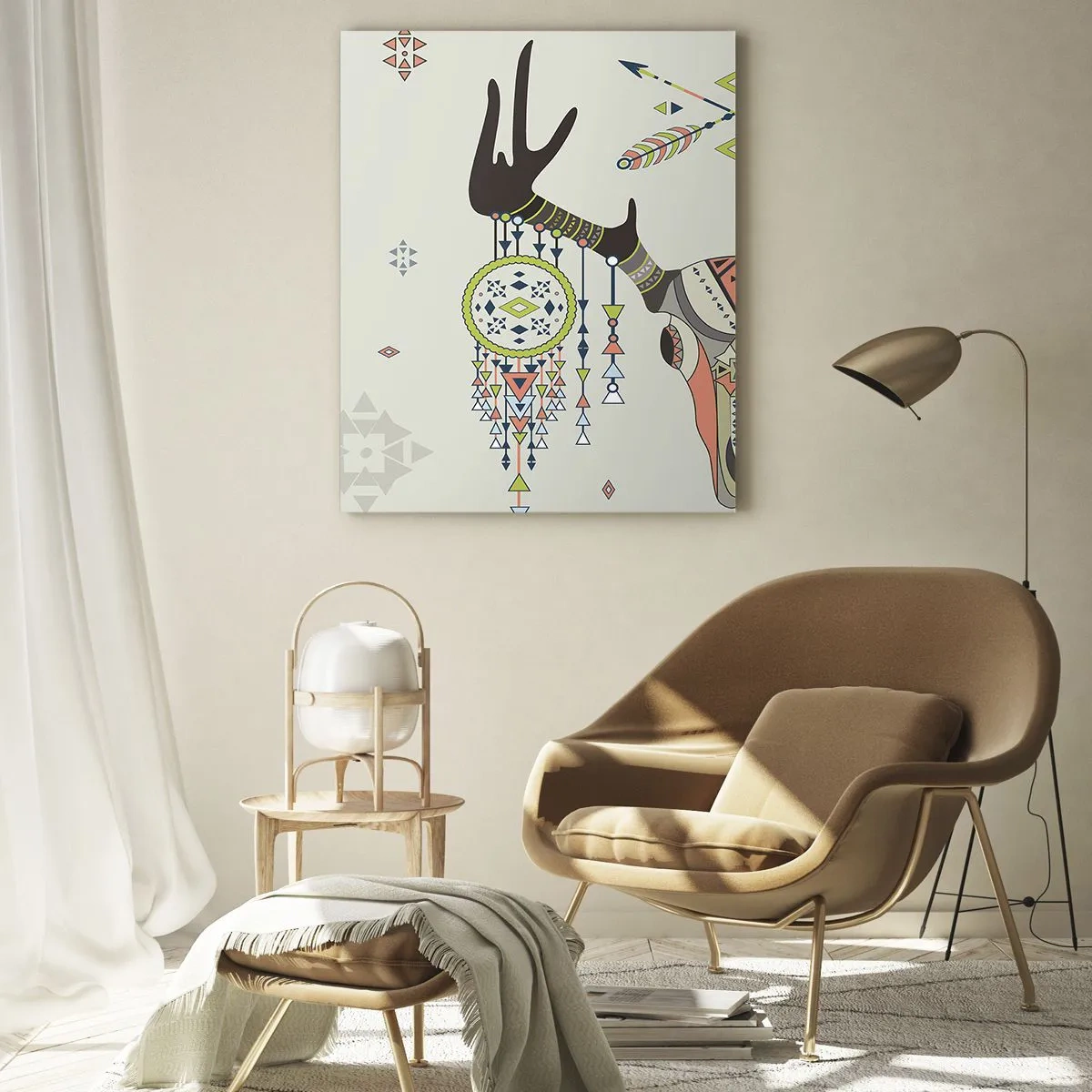 Quadro em vidro - Troféu de caçador indiano - 50x70 cm