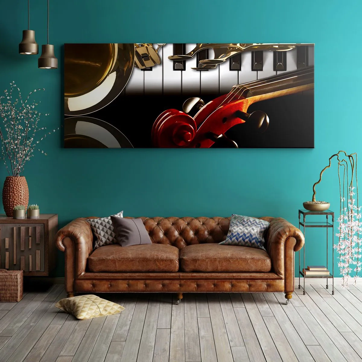 Quadro em tela - Metal, madeira e marfim - 100x40 cm
