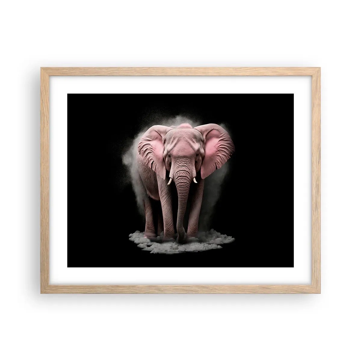Pôster com moldura de carvalho claro - Não pense em um elefante rosa! - 50x40 cm