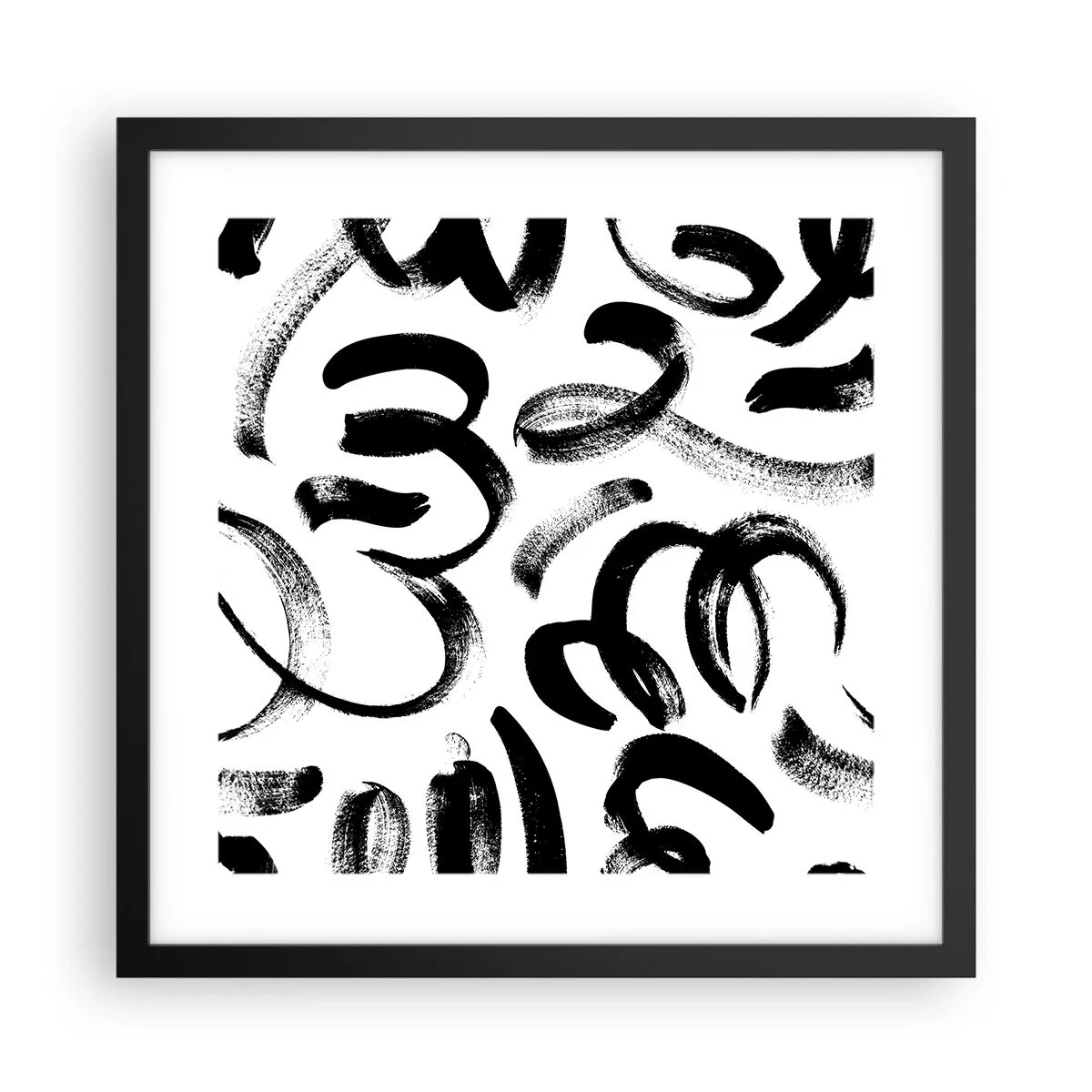 Pôster com moldura preta - Preto sobre branco - 40x40 cm