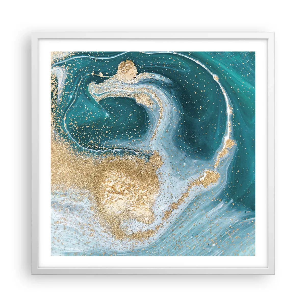 Pôster em moldura branca - Um vórtice de ouro e turquesa - 60x60 cm