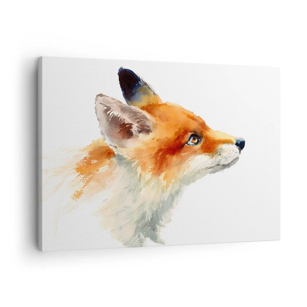 Quadro em tela - Raposa vermelha em estilo aquarela sobre fundo branco - 70x50cm - Nunca é demais ter cuidado - Decoração de parede moderna para a sala de estar e quarto ARTTOR