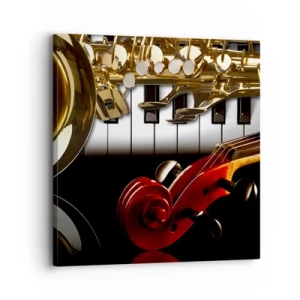 Quadro em tela - Metal, madeira e marfim - 30x30 cm