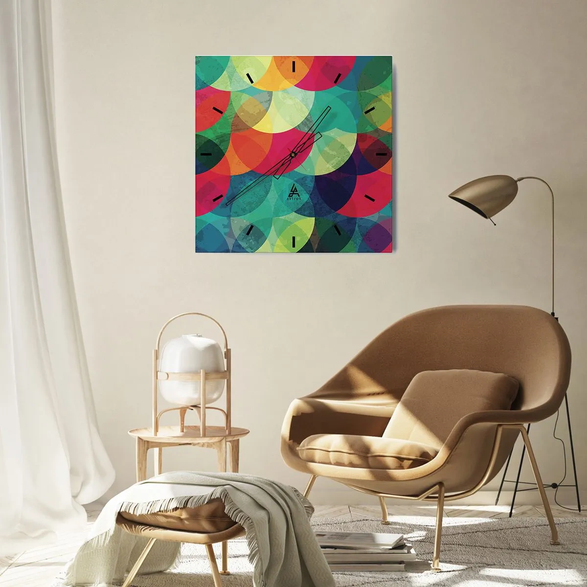 Relógio de parede - Relógio em vidro - Ascensão às cores - 30x30 cm