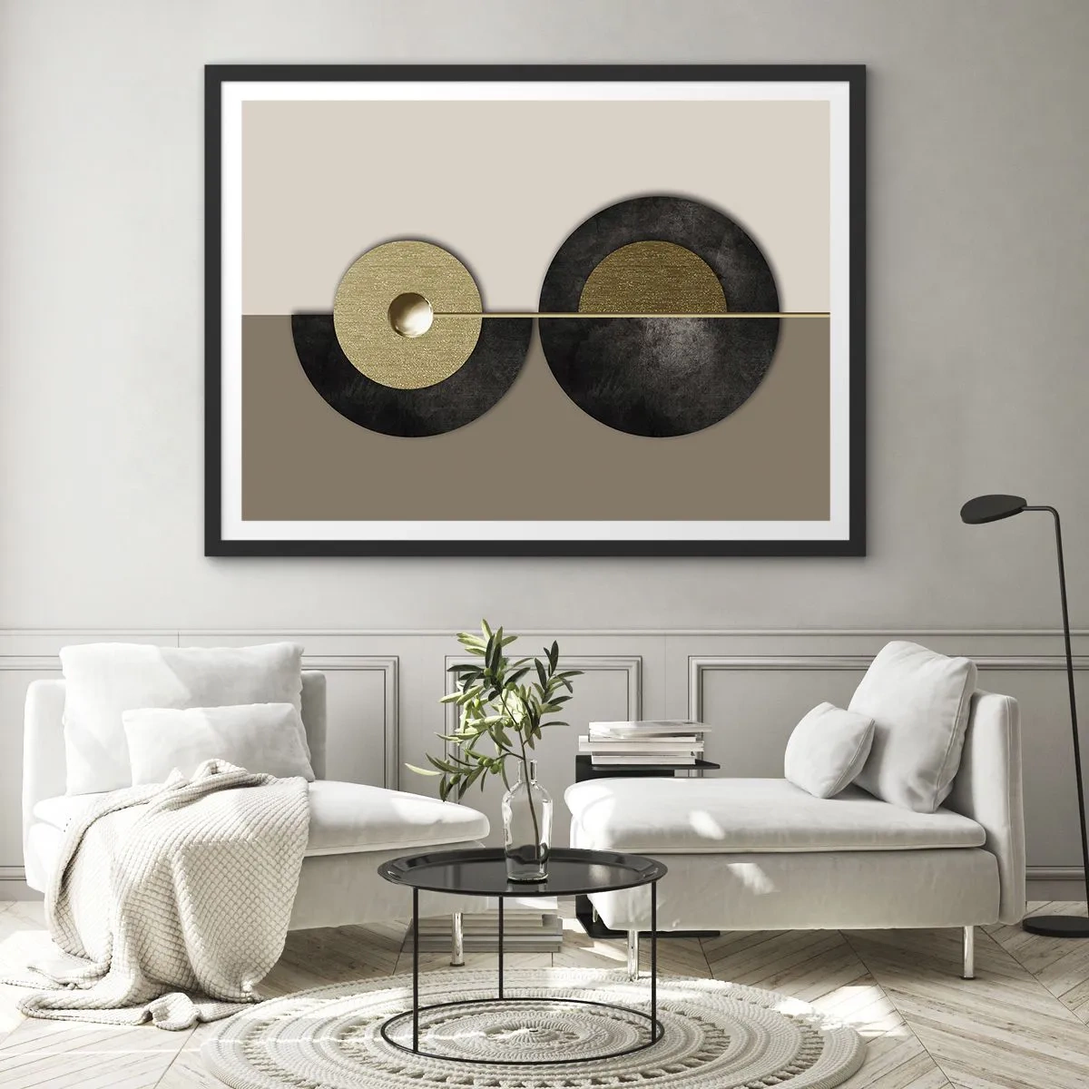 Pôster com moldura preta - Variações ao redor do círculo - 91x61 cm