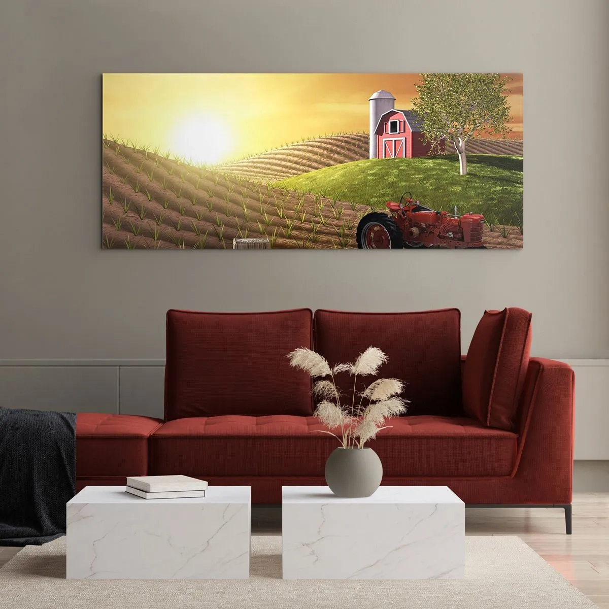 Quadro em vidro - Uma fazenda como num conto de fadas - 90x30 cm