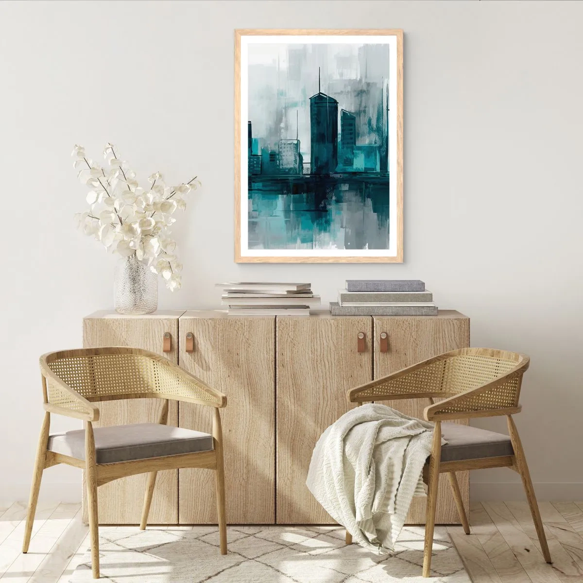 Pôster com moldura de carvalho claro - Uma cidade da cor da chuva - 50x70 cm