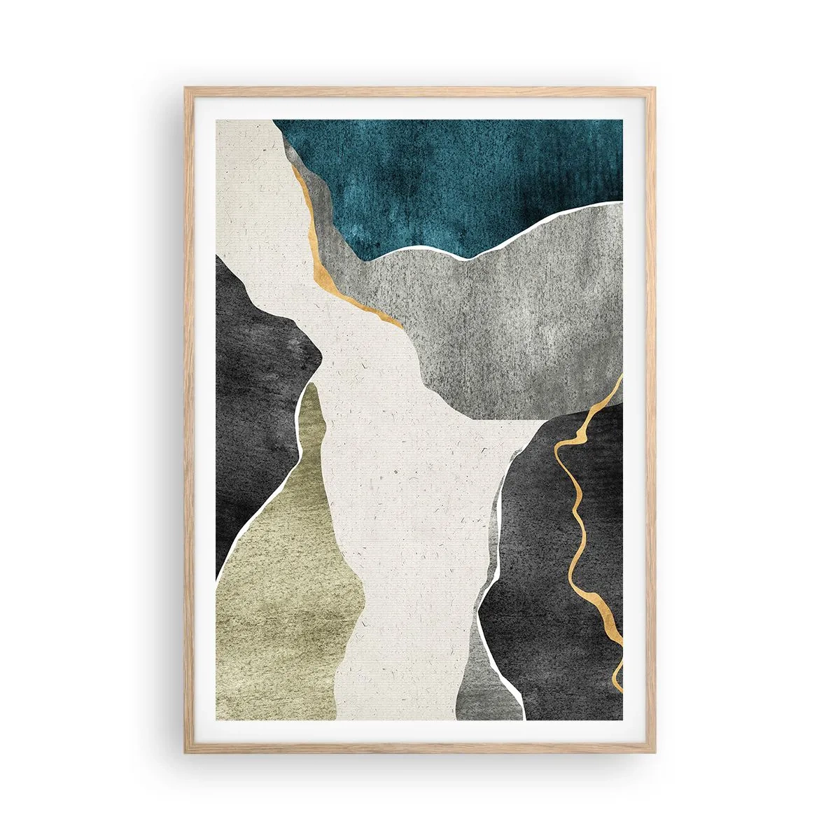 Pôster com moldura de carvalho claro - Composição de mosaico com fio de ouro - 70x100 cm