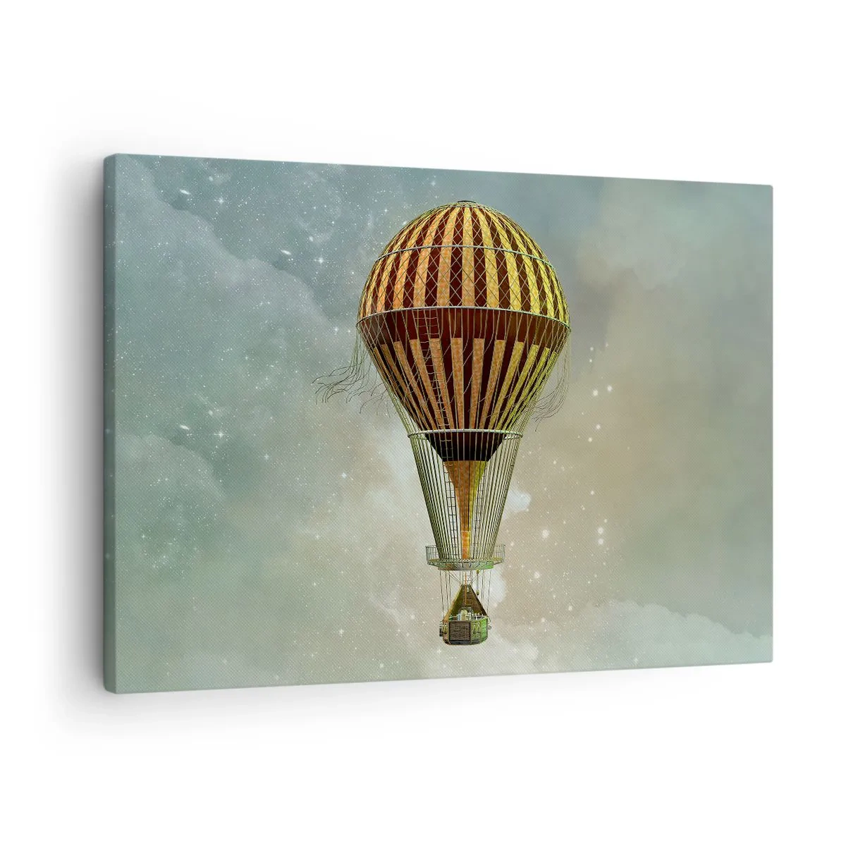 Quadro em tela - Um balão de ar quente flutuando entre as nuvens - 70x50cm - Voos pioneiros - Decoração de parede moderna para a sala de estar e quarto ARTTOR