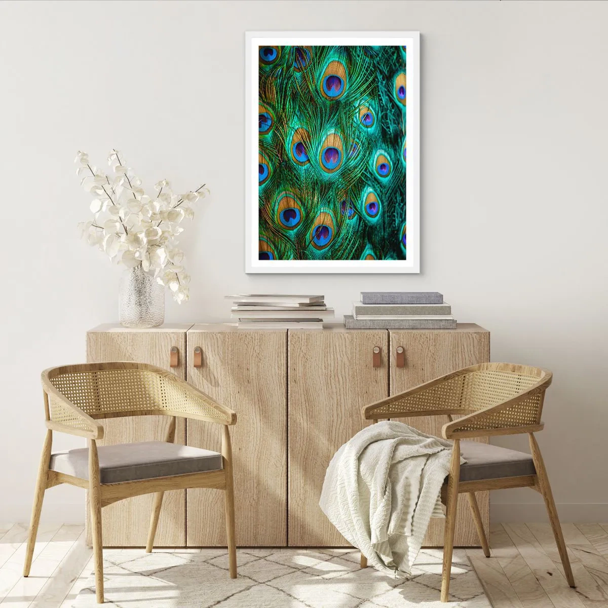 Pôster em moldura branca - Um olhar de pavão - 40x50 cm