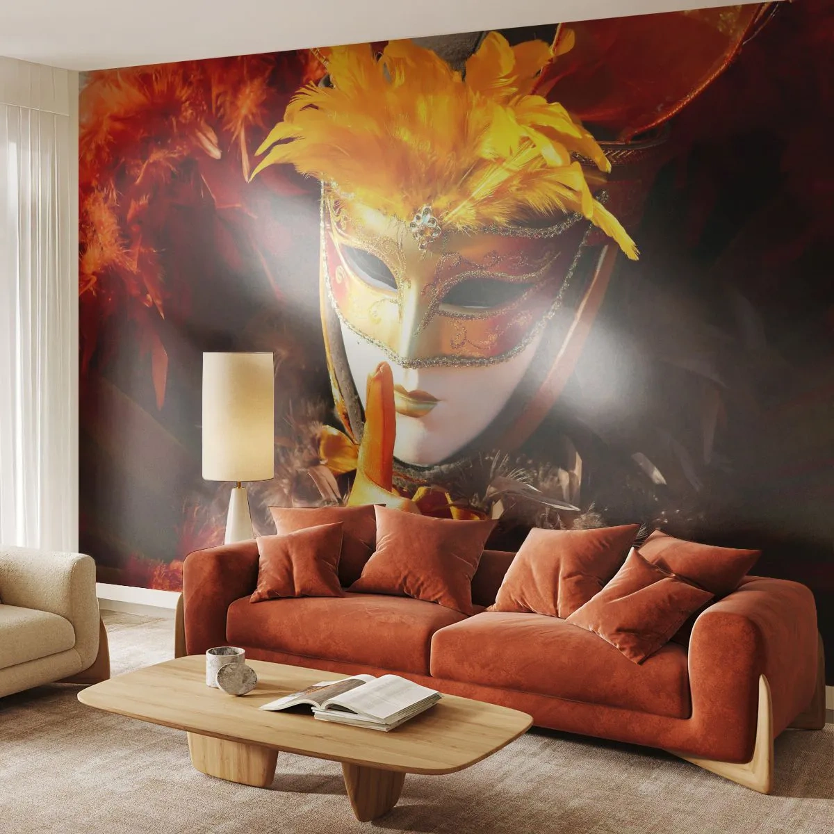 Papel de Parede Autocolante Deluxe Sticker - O mistério faz parte do jogo - Máscara veneziana, Pedaço, Veneza - 250x175 cm