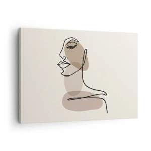 Quadro em tela - Um perfil feminino em um estilo de arte de linha minimalista - 70x50cm - Uma certa linha de beleza - Decoração de parede moderna para a sala de estar e quarto ARTTOR