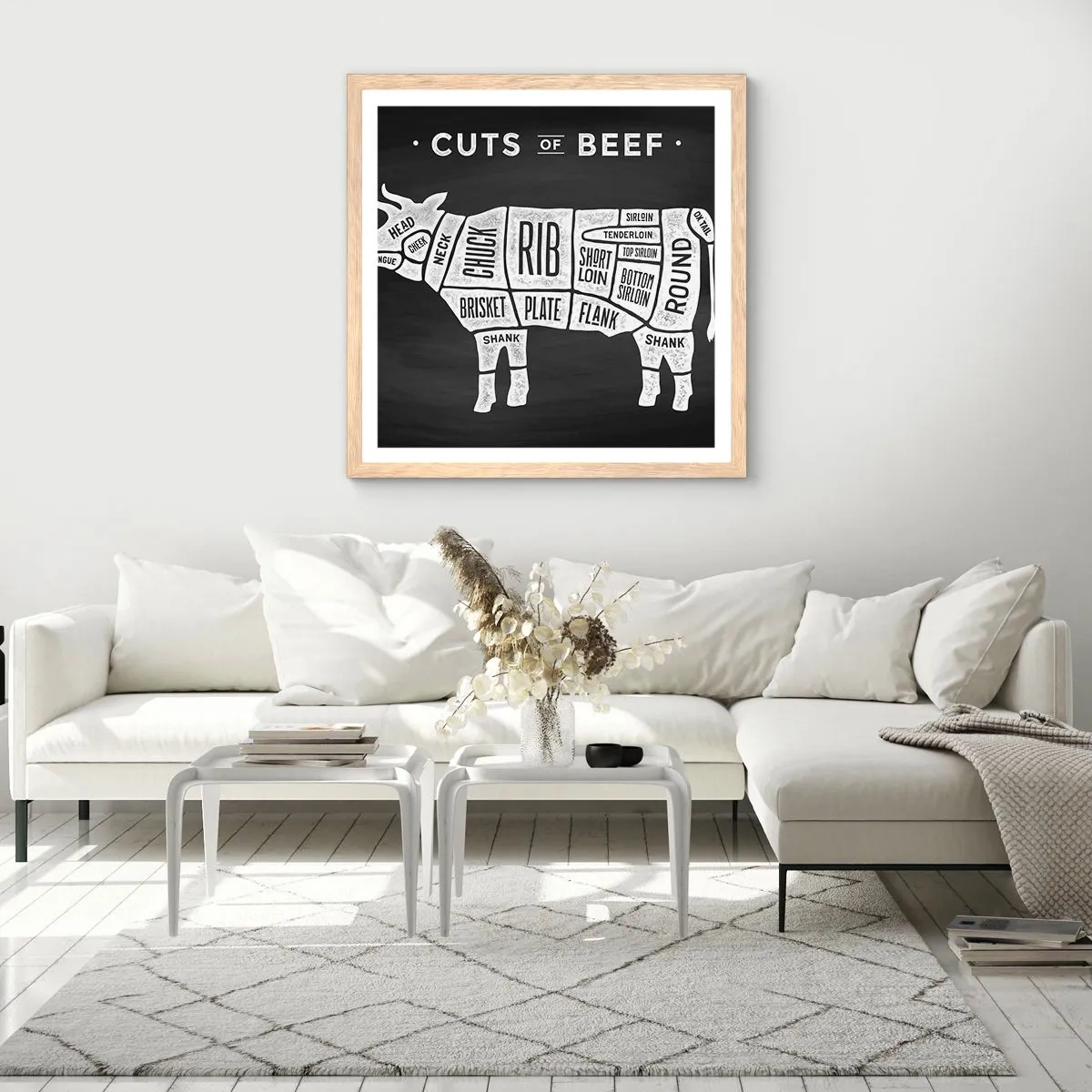 Pôster com moldura de carvalho claro - Cartilha do talhante - 30x30 cm