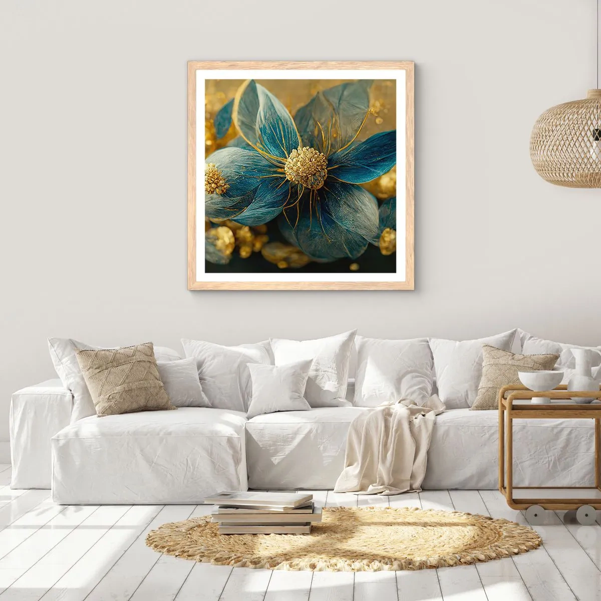 Pôster com moldura de carvalho claro - Florescer com ouro - 60x60 cm