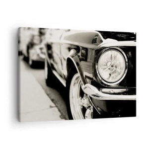 Quadro em tela - Um carro clássico icônico em elegante preto e branco - 70x50cm - Brilho permanente - Decoração de parede moderna para a sala de estar e quarto ARTTOR