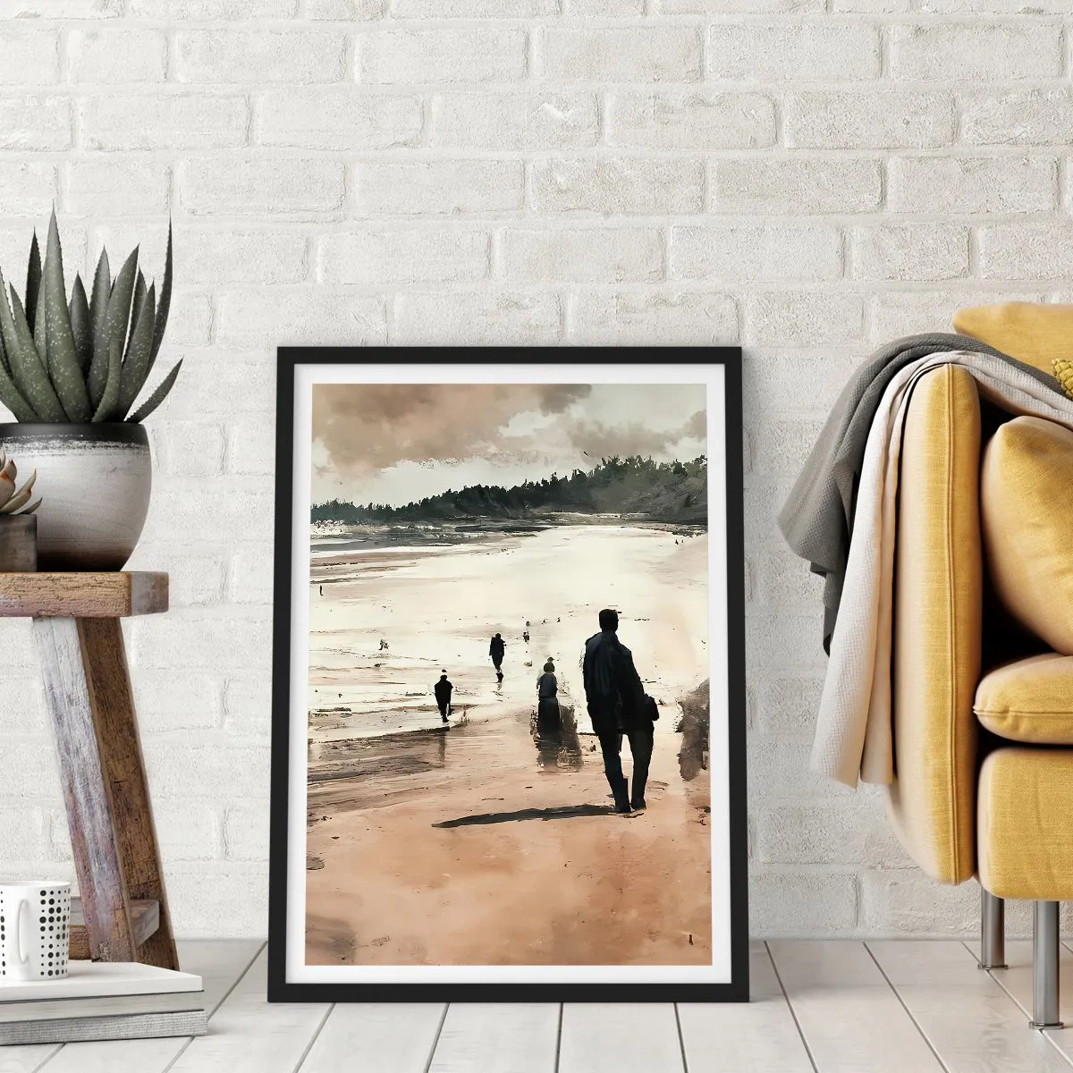Pôster com moldura preta - Um passeio na praia em cores nostálgicas - 50x70cm - Convocados - Decoração de parede moderna para a sala de estar e quarto ARTTOR