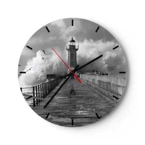Relógio de parede - Relógio em vidro - Um farol com ondas fortes e gaivotas como pano de fundo - 30x30cm - Destemida - Decoração de parede moderna para a sala de estar, cozinha e quarto ARTTOR