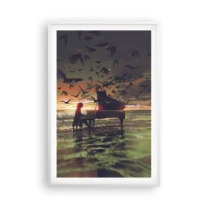 Pôster em moldura branca - Um concerto de piano e ondas - 61x91 cm