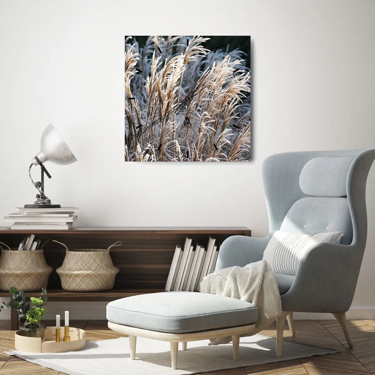 Relógio de parede - Relógio em vidro - Decorado com a geada - 40x40 cm