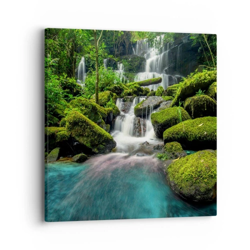 Quadro em tela - Turquesa, safiras e prata líquida - 40x40 cm