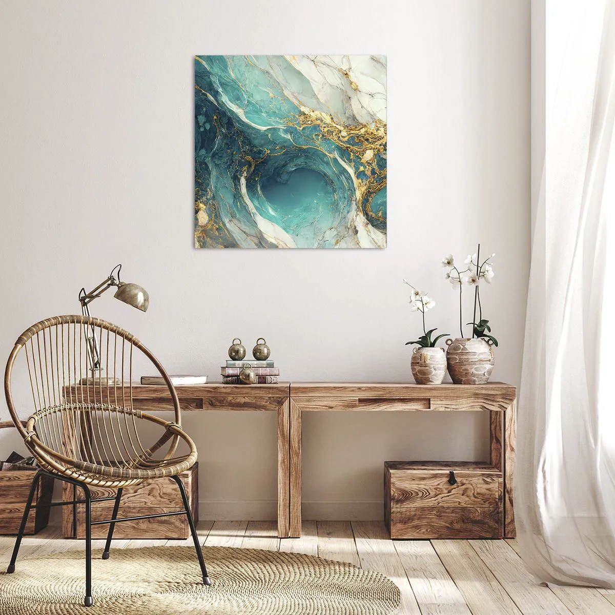 Quadro em tela - Composição com veios d'ouro - 70x70 cm